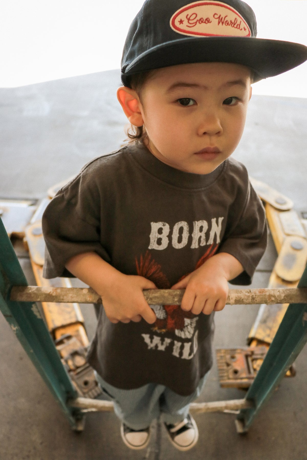 Child wearing navy GOO WORLD Mechanic's Hat
