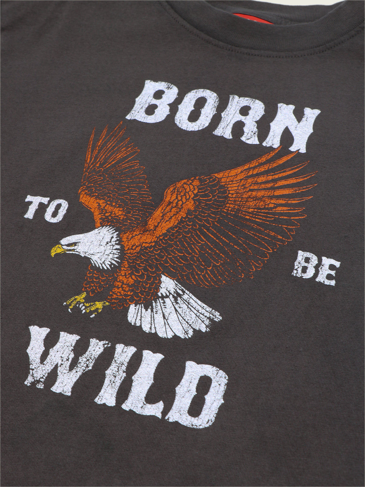 Printed eagle graphic on black garment-dyed heavyweight cotton T-shirt