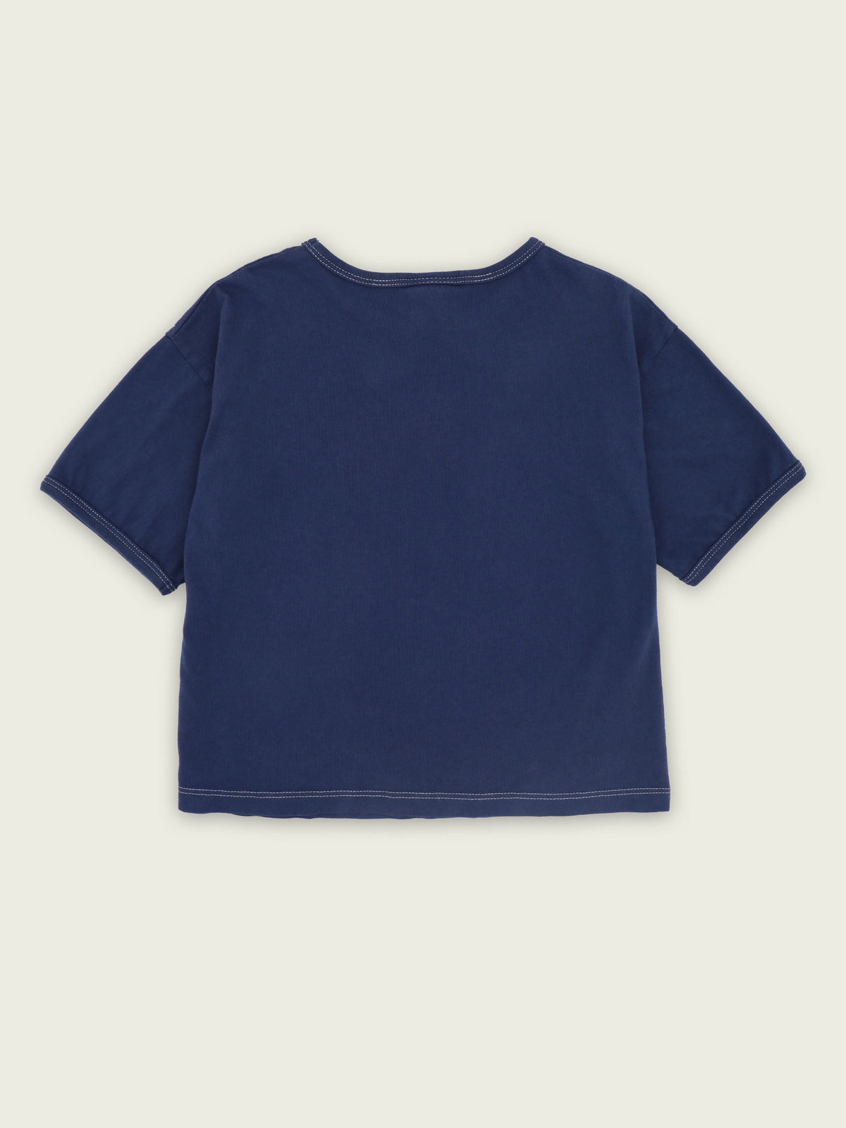 Back of blue 100% cotton ringer T-shirt