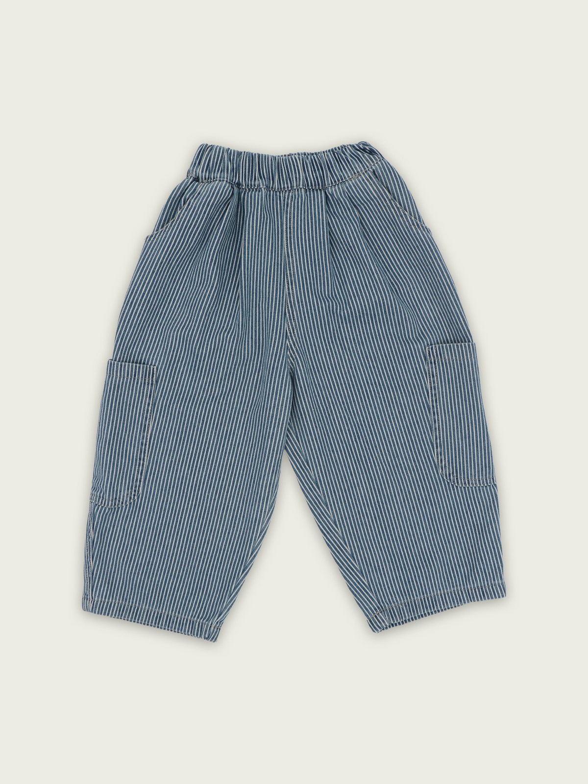 Hickory stripe 100% cotton pull-on jeans with elastic waistband